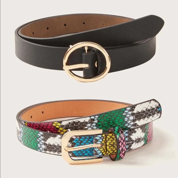 Accessories - 2pc snakeskin pattern metal buckle belt set